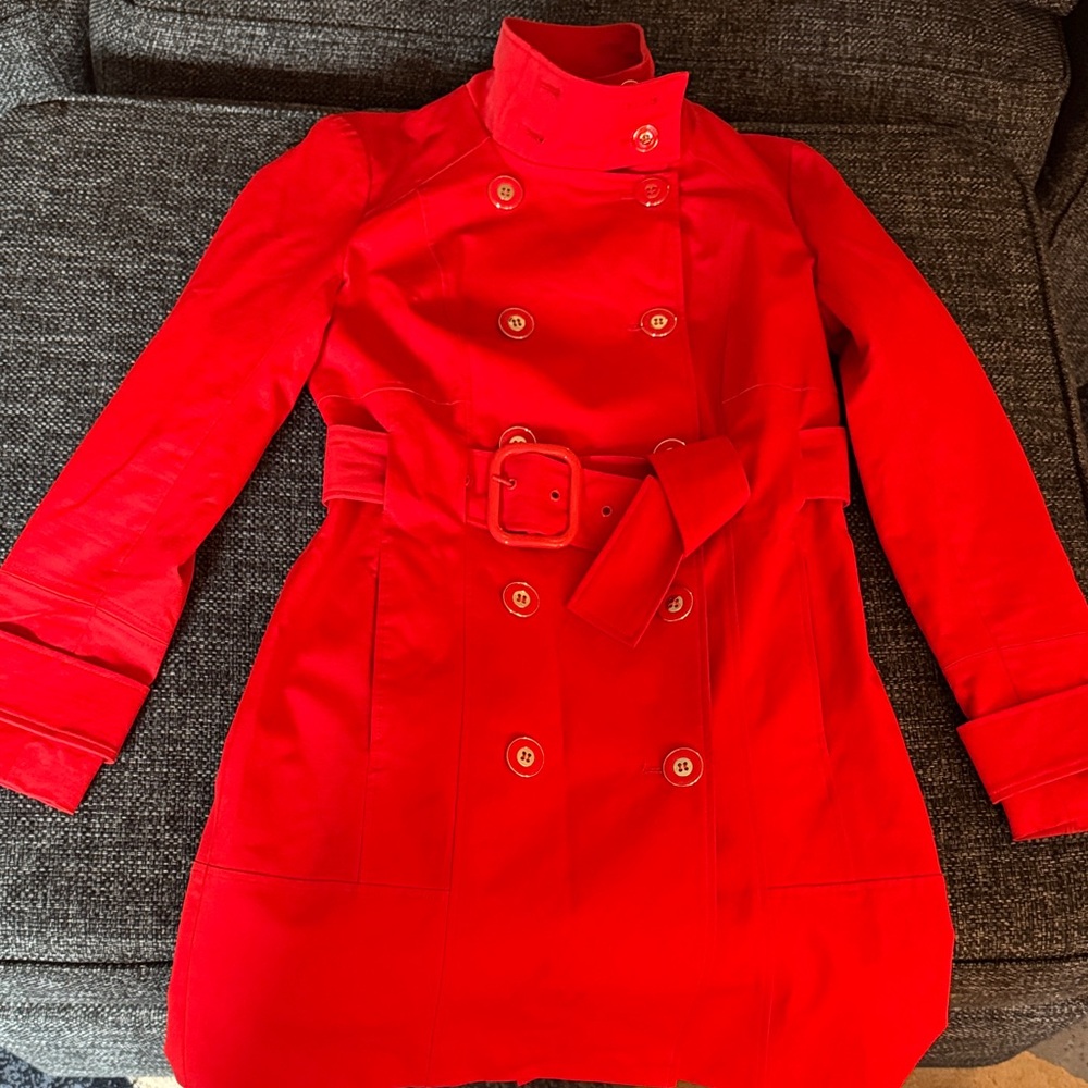 Women's Red Double-Breasted Belted Trench Coat